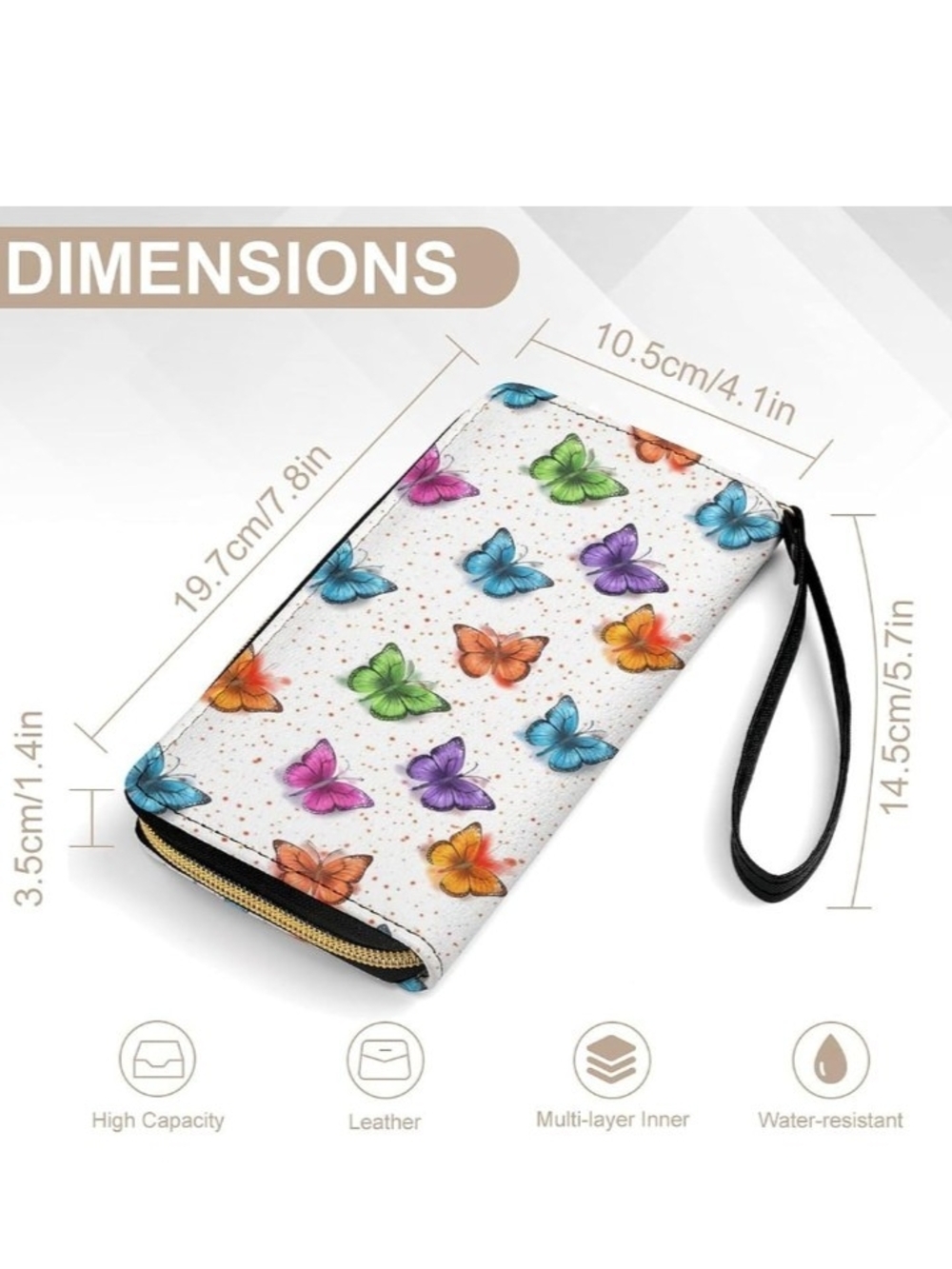 Wristlet Card & Key Holder with Colorful Butterfly Print - White Multicolor